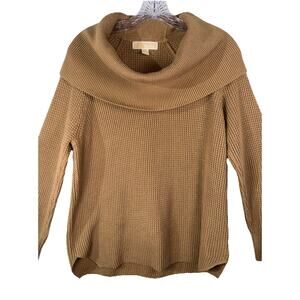 Michael Kors Waffle Knit Cowl Neck Sweater Tan Brown Women's Size Small Cotton